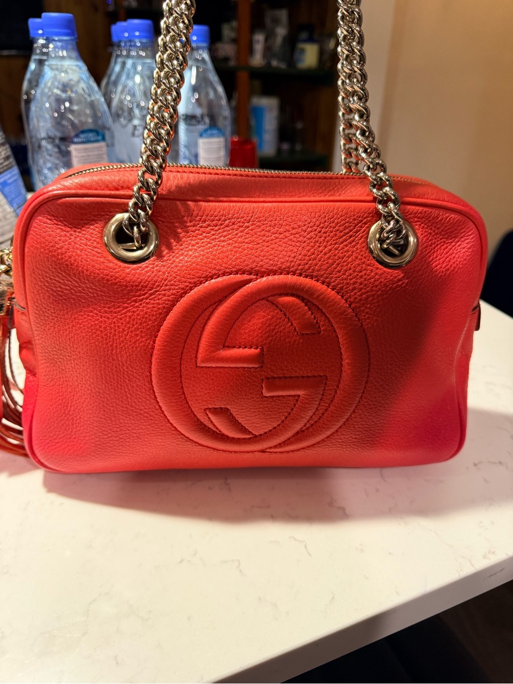 Gucci Red Soho Leather Shoulder Bag with Gold Chain